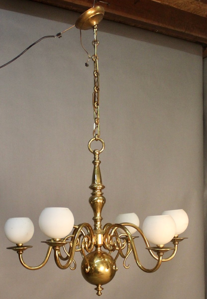 Polished Bronze Dutch Chandelier With 6 Lights-photo-3