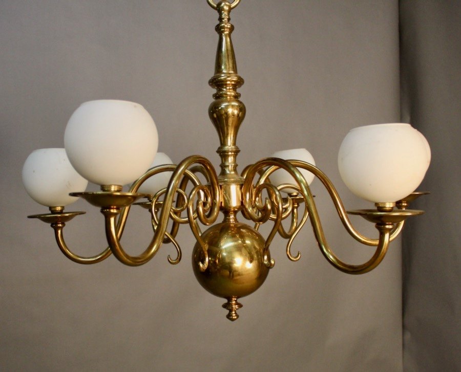 Polished Bronze Dutch Chandelier With 6 Lights-photo-4