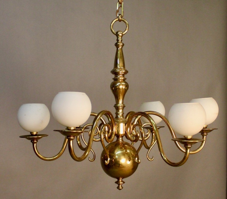 Polished Bronze Dutch Chandelier With 6 Lights