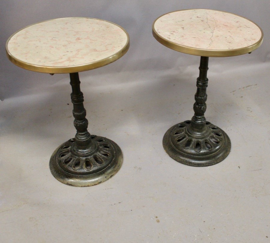 Pair Of Comblanchien Marble Top Bistro Tables -photo-3