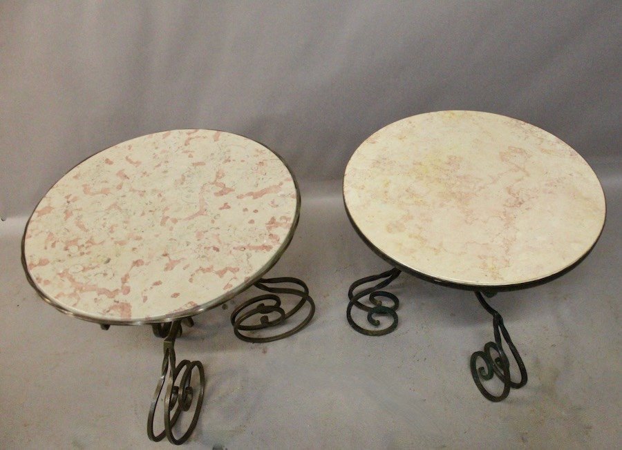 Pair Of Marble Top Coffee Tables -photo-2