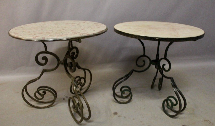 Pair Of Marble Top Coffee Tables -photo-3