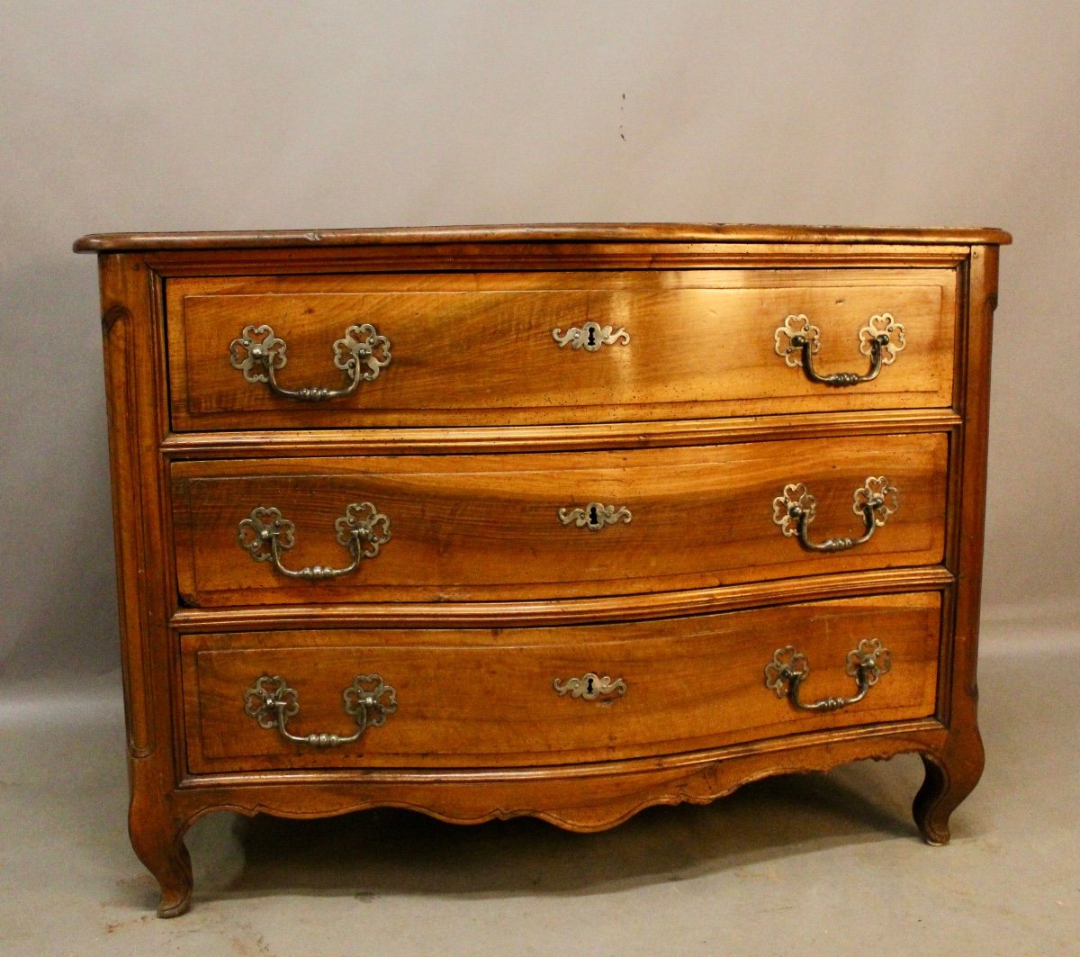 Louis XV Curved Chest Of Drawers In Walnut-photo-3