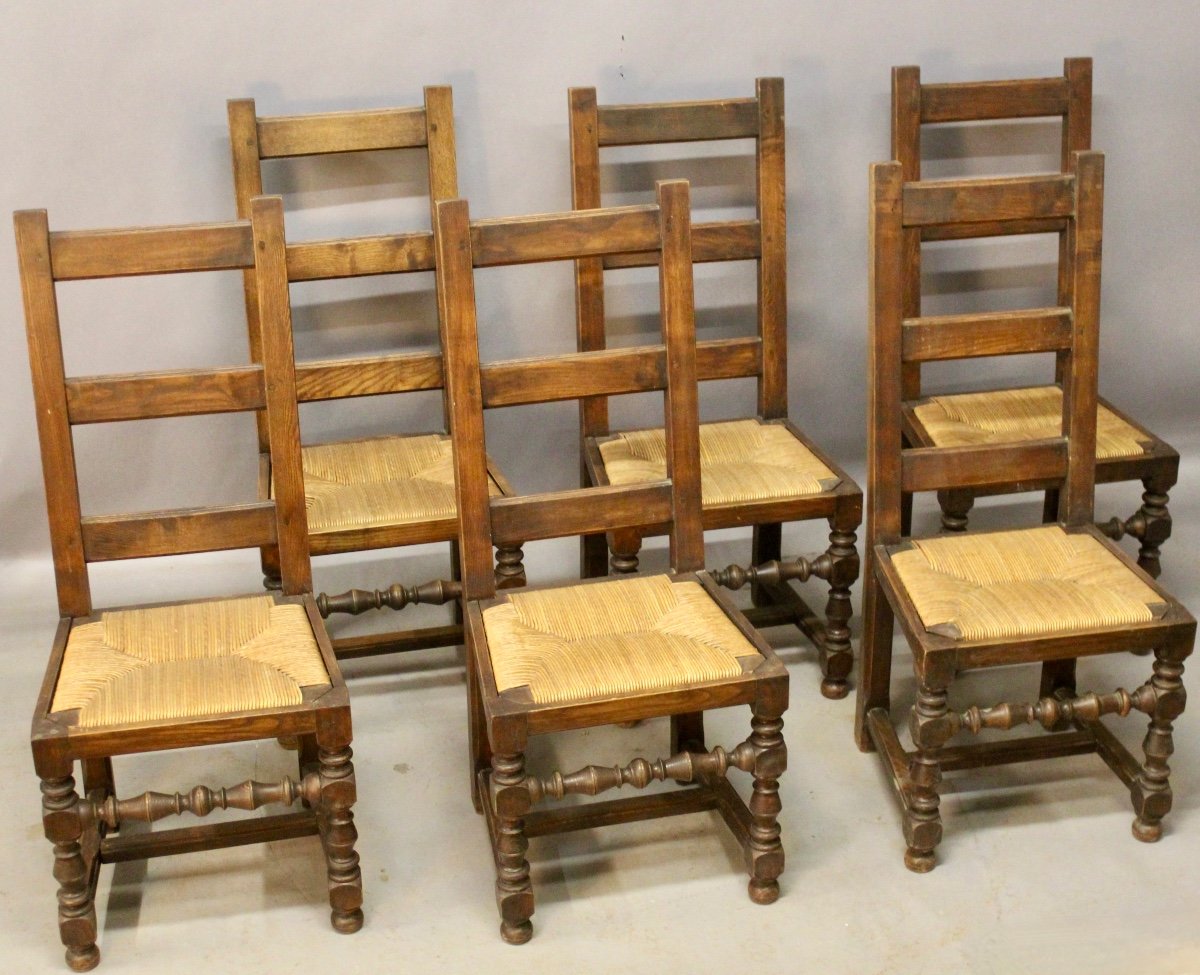 Set Of 6 High-backed Straw Chairs 