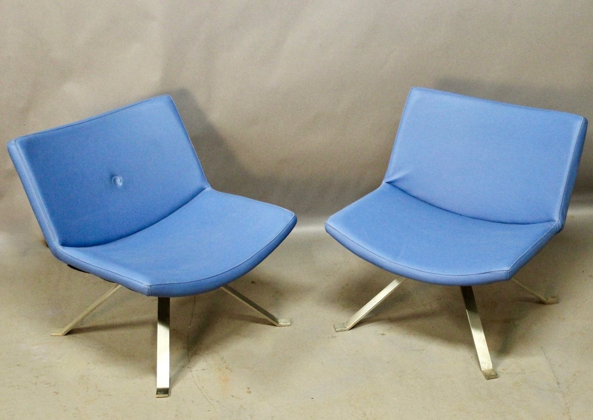 Pair Of Kesterport Skai Blue Designer Armchairs -photo-3