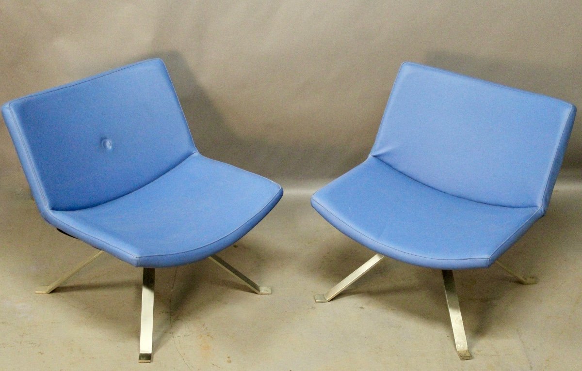 Pair Of Kesterport Skai Blue Designer Armchairs 