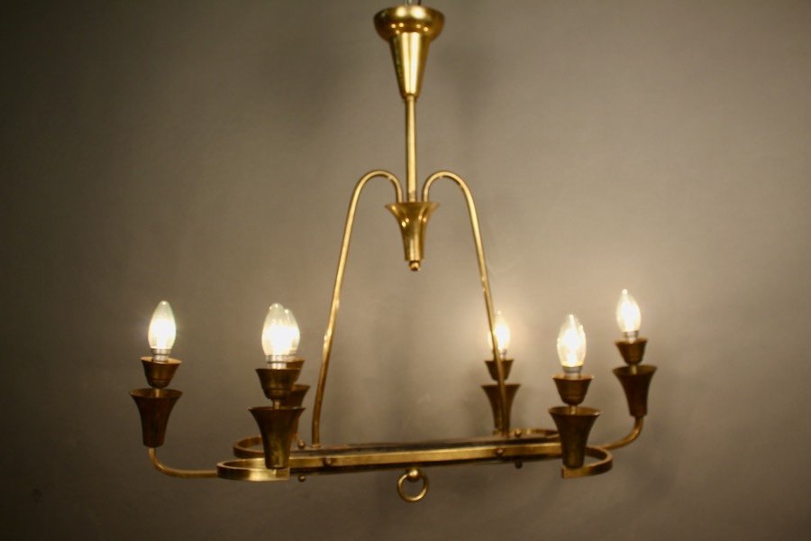 6 Light Bronze Brass Gilded Chandelier-photo-2