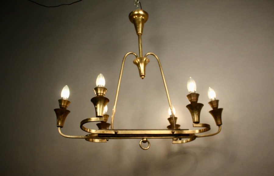 6 Light Bronze Brass Gilded Chandelier-photo-3