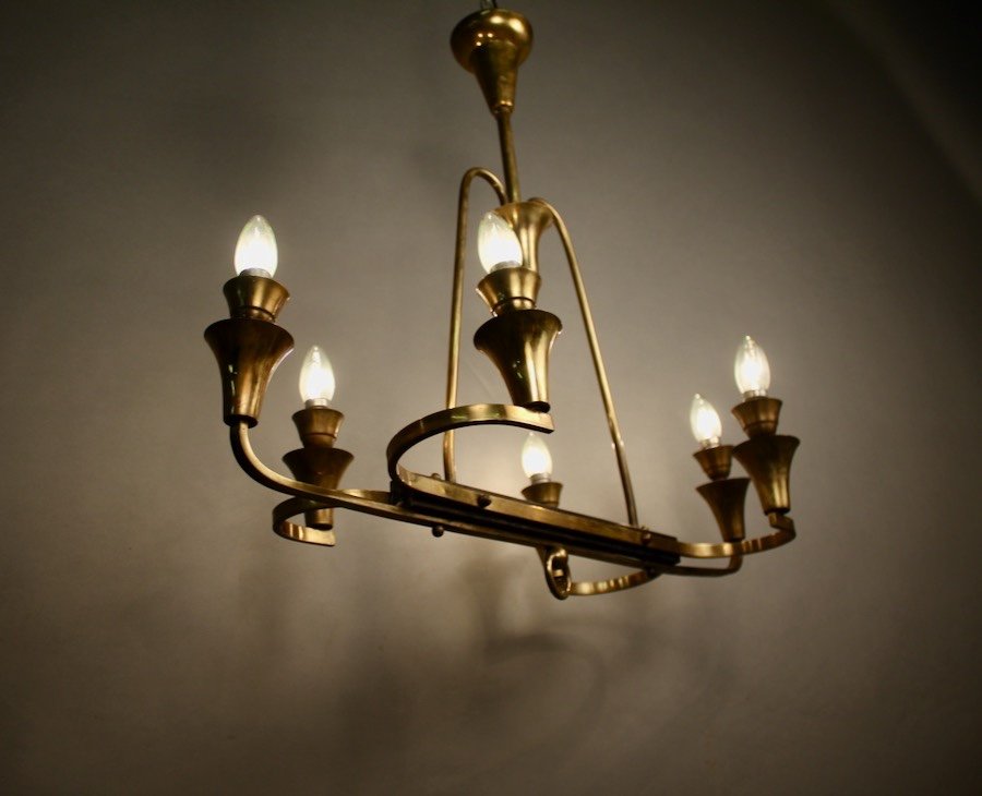 6 Light Bronze Brass Gilded Chandelier-photo-4