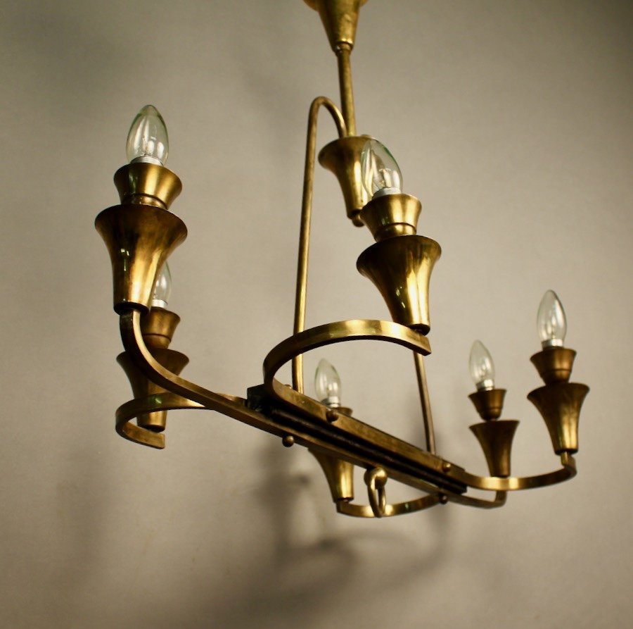 6 Light Bronze Brass Gilded Chandelier-photo-1