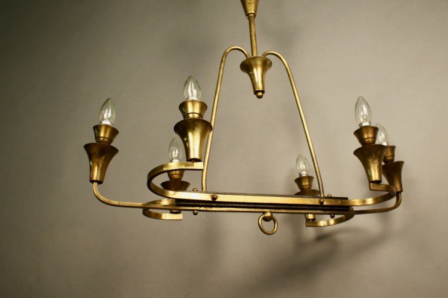 6 Light Bronze Brass Gilded Chandelier-photo-2