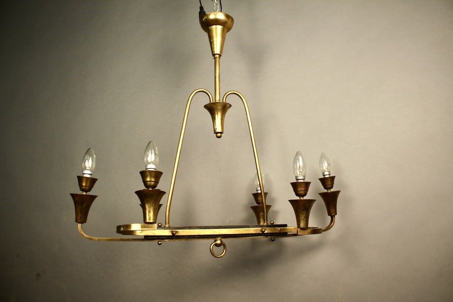 6 Light Bronze Brass Gilded Chandelier-photo-3