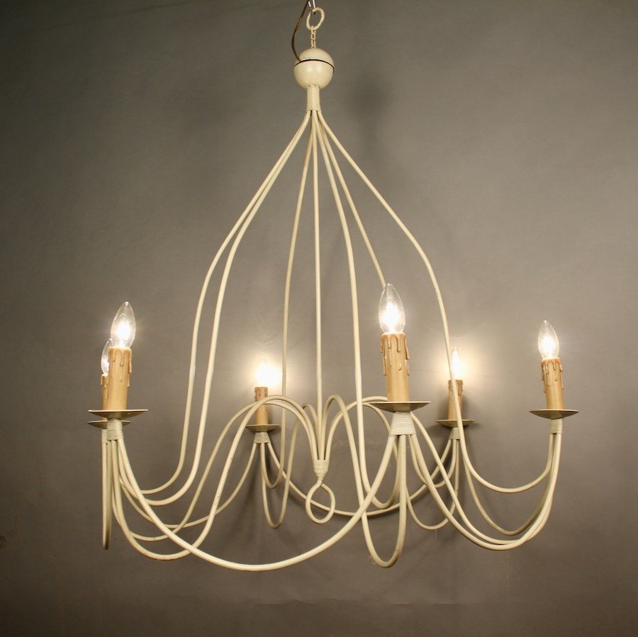 Sleek White Iron Chandelier With 6 Lights 