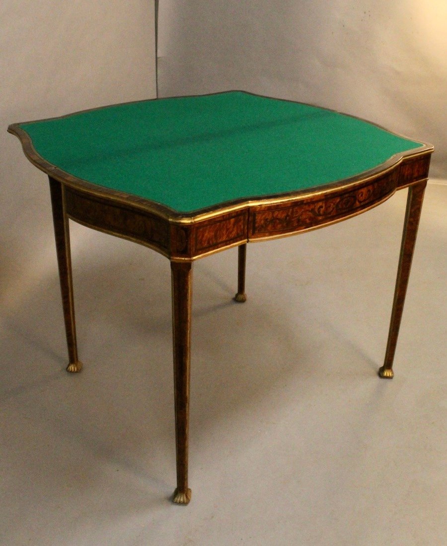 English Half Moon Console Games Table, Marquetry-photo-2