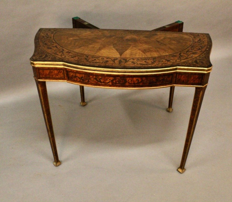 English Half Moon Console Games Table, Marquetry-photo-3