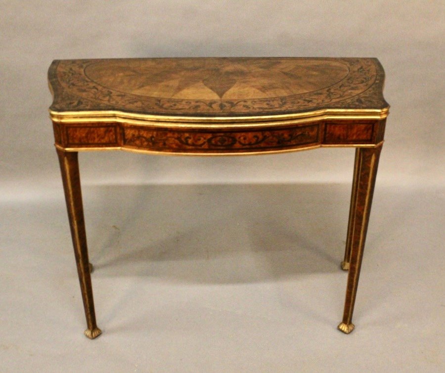 English Half Moon Console Games Table, Marquetry-photo-4