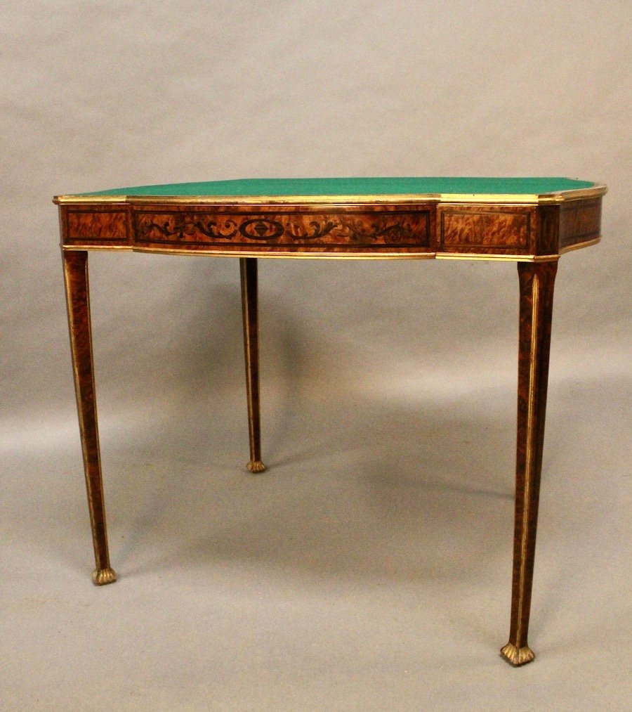 English Half Moon Console Games Table, Marquetry-photo-1