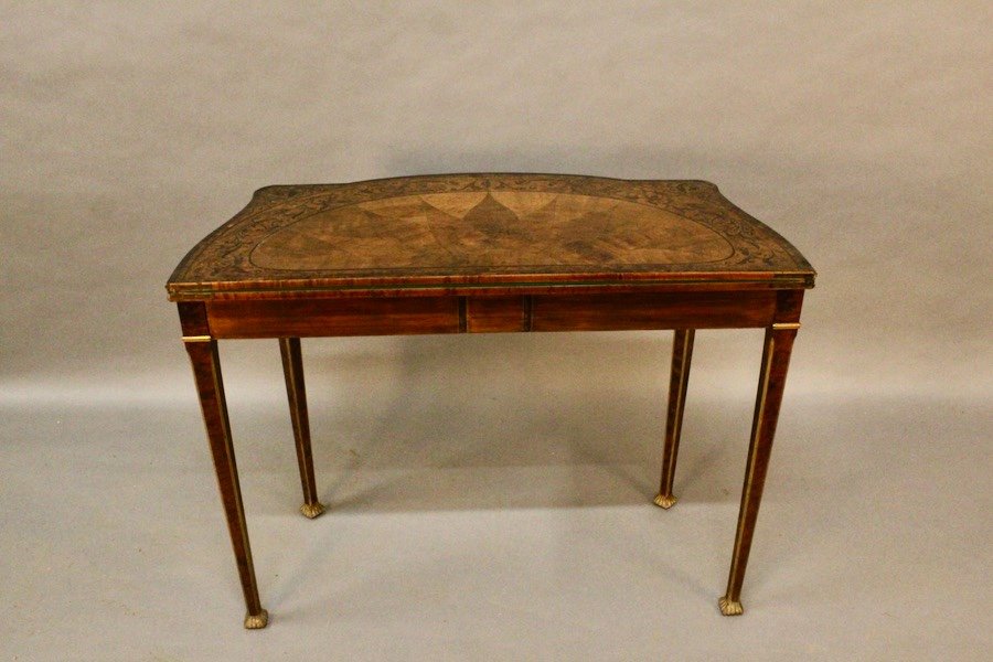 English Half Moon Console Games Table, Marquetry-photo-2