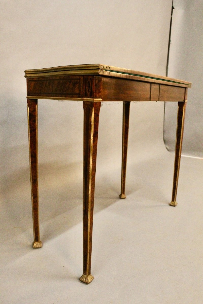 English Half Moon Console Games Table, Marquetry-photo-3