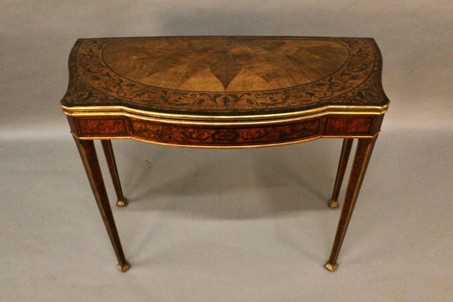 English Half Moon Console Games Table, Marquetry-photo-5