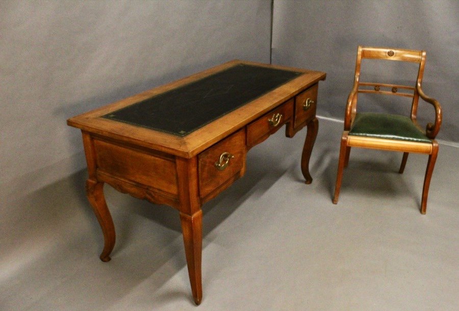 Bureau Plat En Merisier Et Son Fauteuil -photo-4