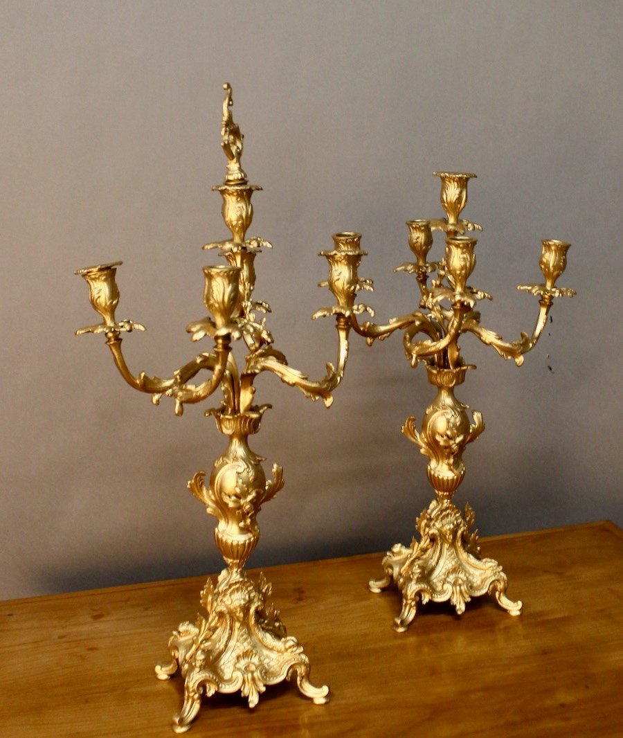 Paire De Chandeliers Style Rocaille En Bronze -photo-4