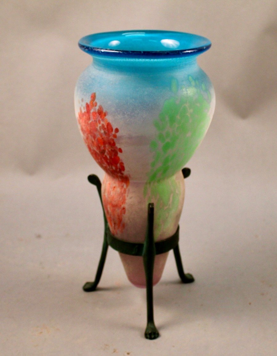 Vase Amphore En Pâte De Verre Colorée 