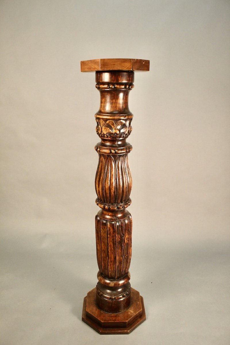 Large Decorative Column In Richly Carved Wood