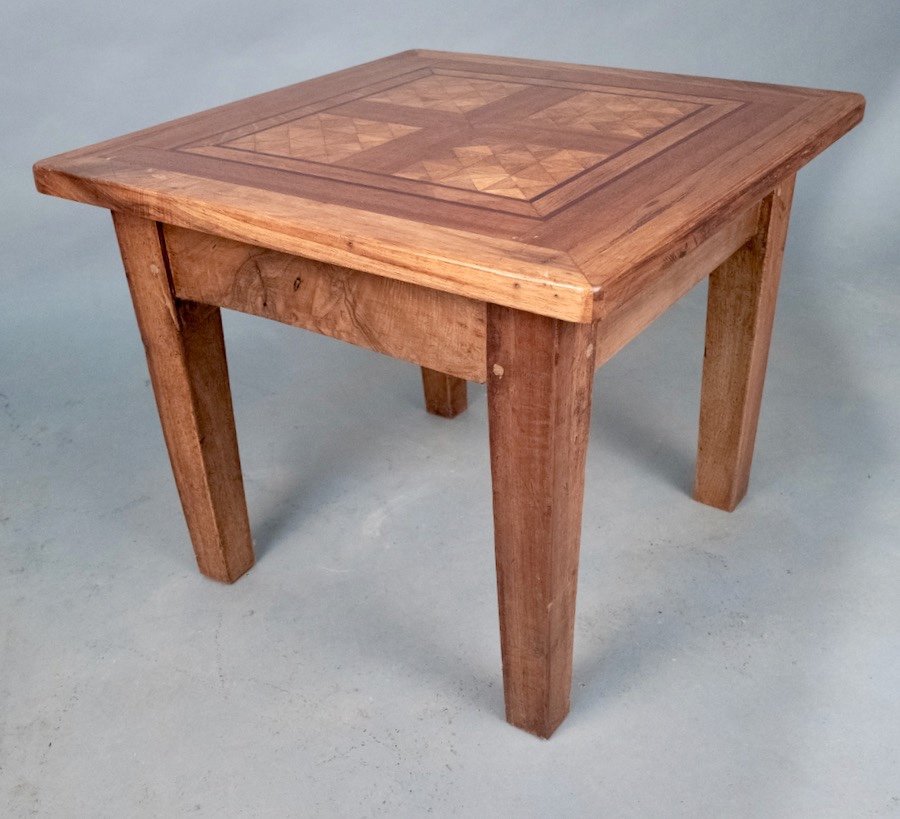 Wooden Coffee Table With Old Parquet Top-photo-1