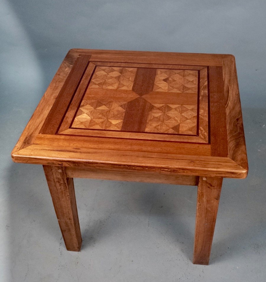 Wooden Coffee Table With Old Parquet Top-photo-2