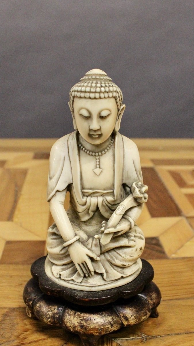 Ivory Statuette On Base Representing Buddha-photo-2