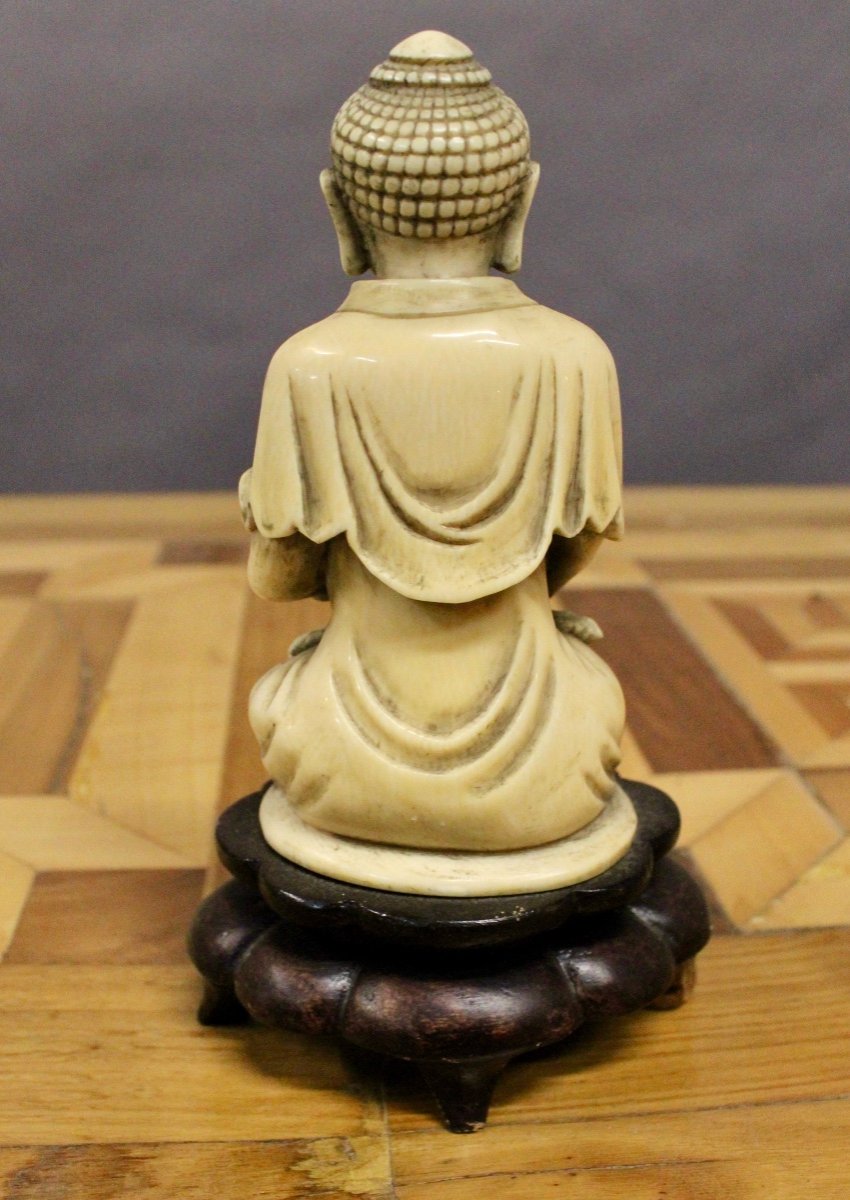 Ivory Statuette On Base Representing Buddha-photo-3