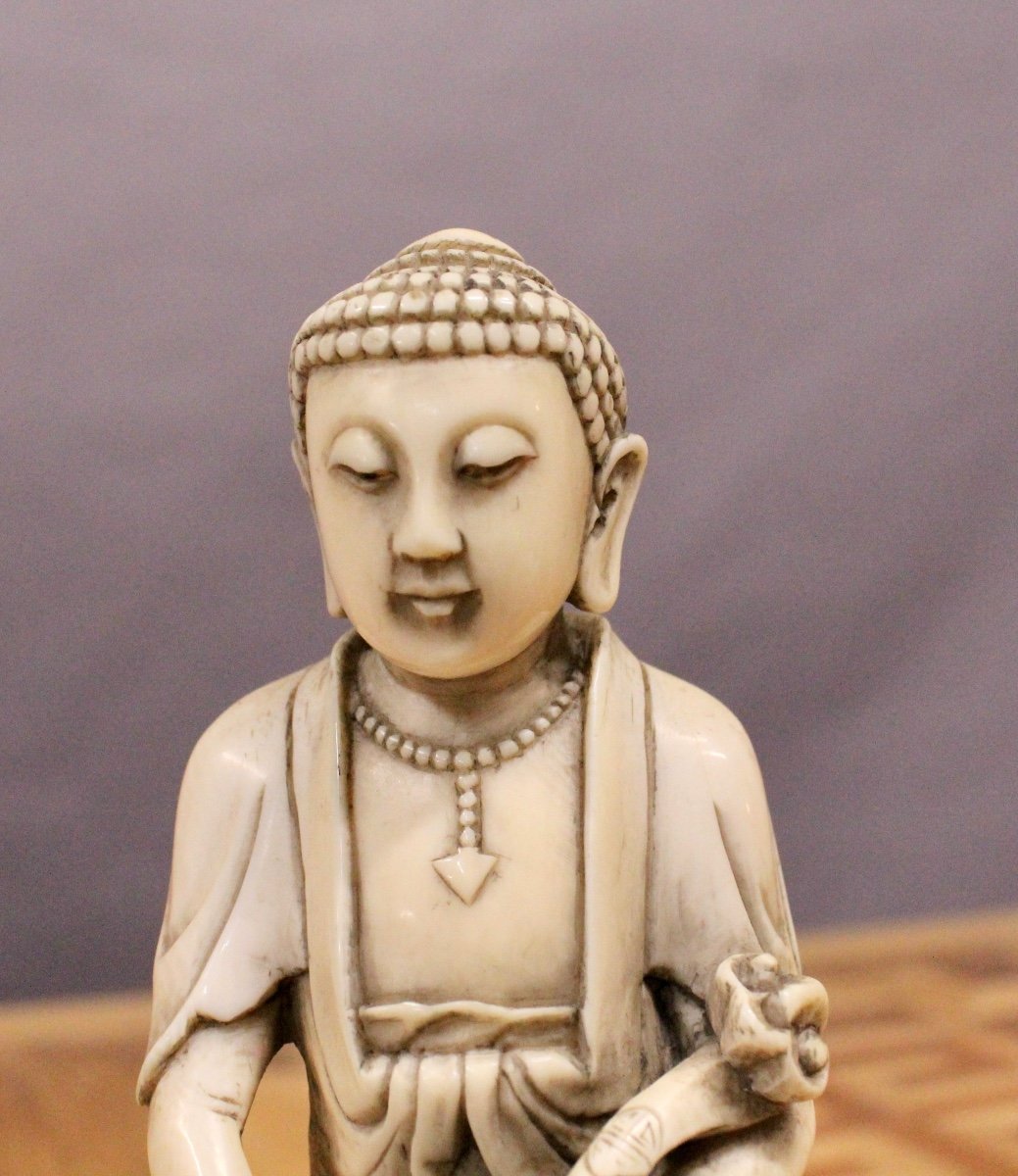 Ivory Statuette On Base Representing Buddha-photo-4