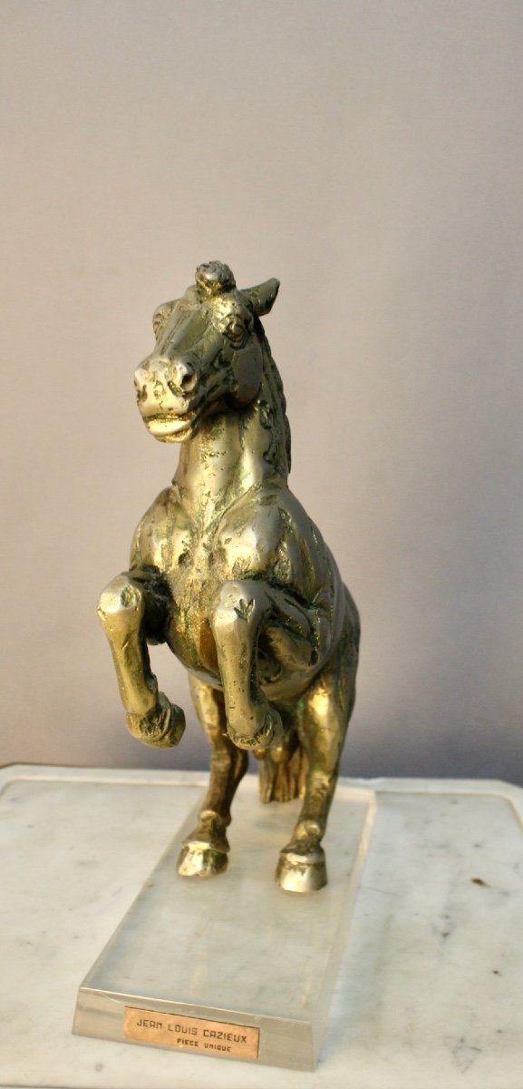 Cheval Cabré En Bronze Plein Par Jean Louis Cazieux-photo-1