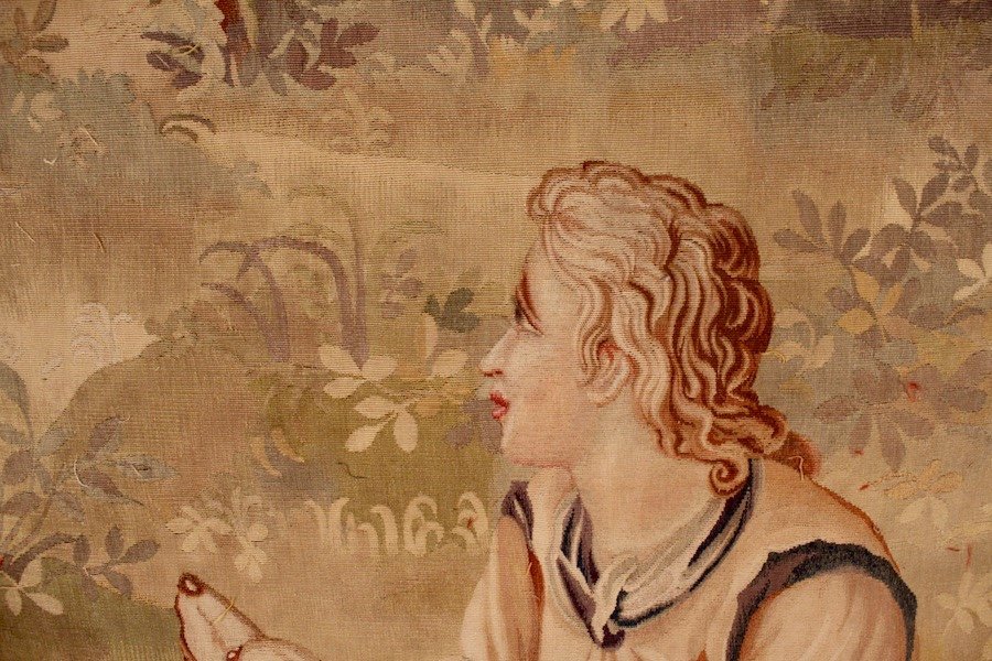 Tapisserie d'Aubusson à Décor De Scène Galante XIXe-photo-2