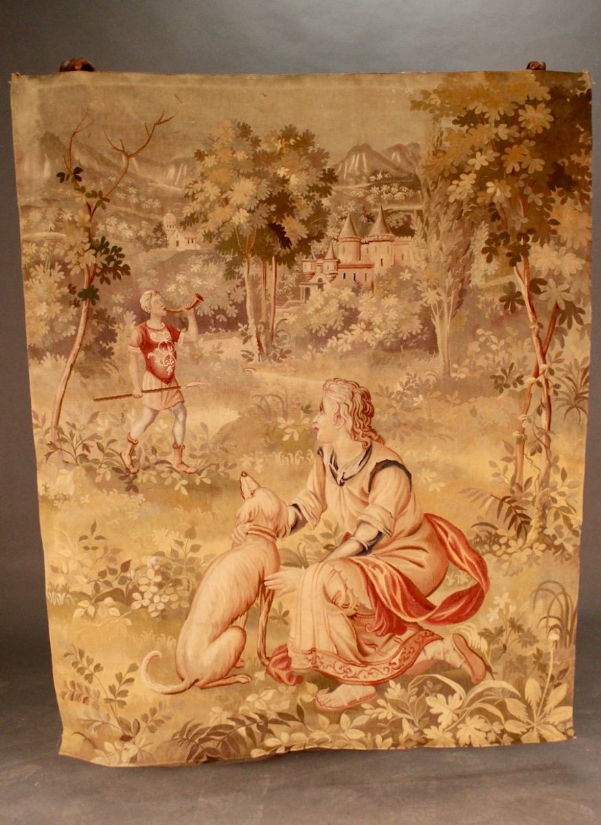 Tapisserie d'Aubusson à Décor De Scène Galante XIXe-photo-1