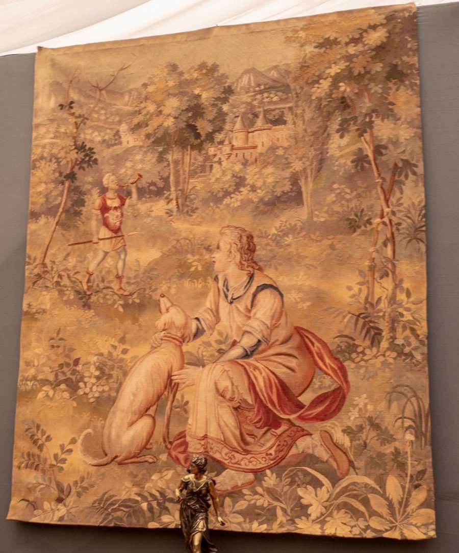 Tapisserie d'Aubusson à Décor De Scène Galante XIXe-photo-2