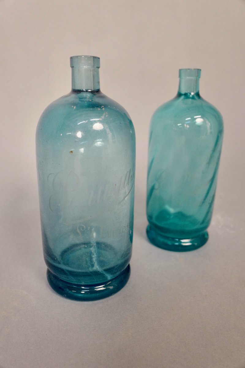 Lot Of 4 Bistro Siphons In Blue Glass From 1900-photo-3