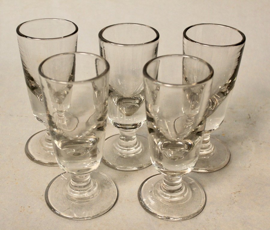 Lot Of 5 Old Absinthe Glasses And 2 Absinthe Spoons-photo-1