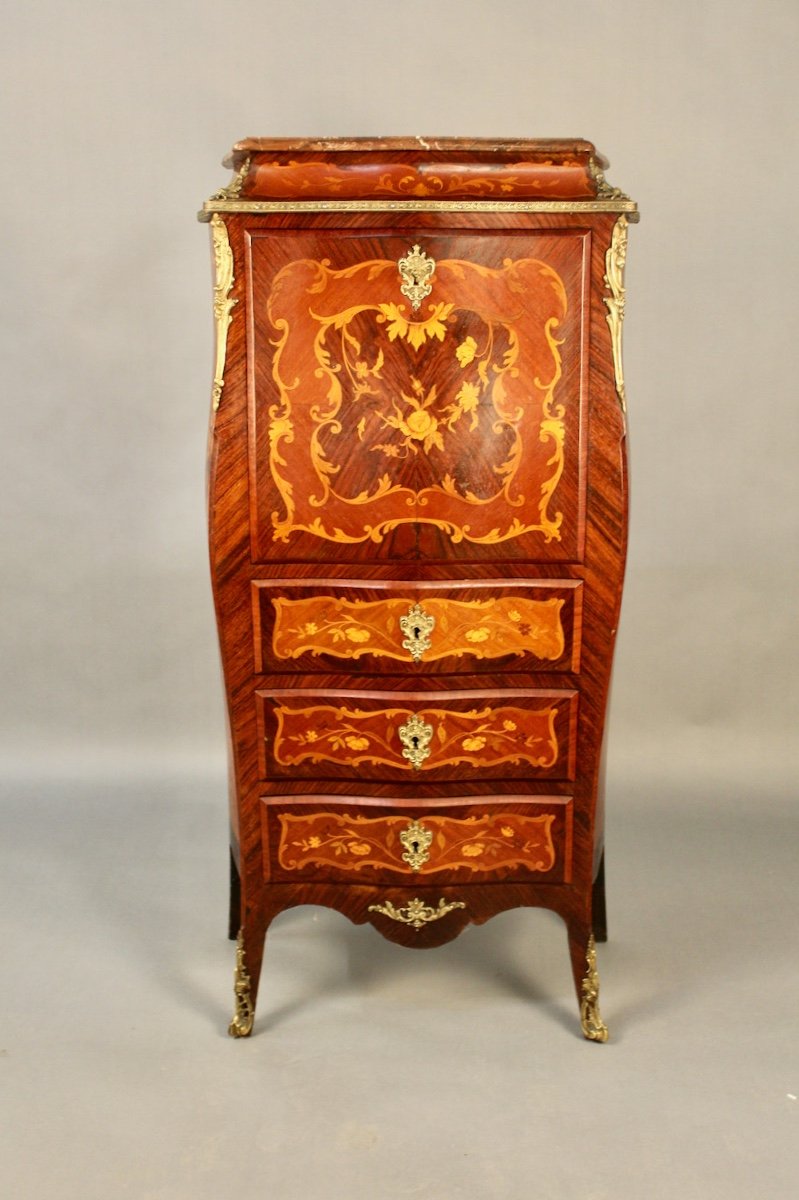 Secrétaire Marqueté Galbé De Style Louis XV-photo-2