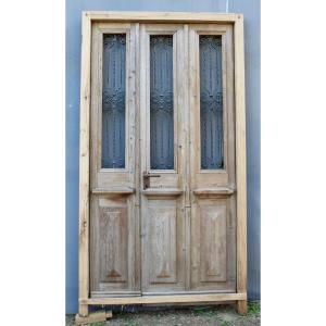 Spruce & Wrought Iron Entrance Door With 2 Leaves