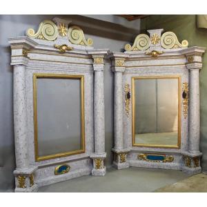 Pair Of Large 19th Century Polychrome Baroque Mirrors