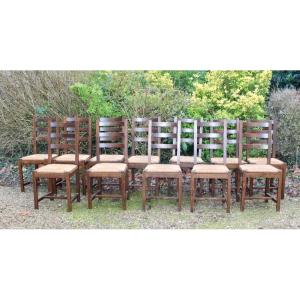 Suite Of 17 Straw Chairs With High Backs