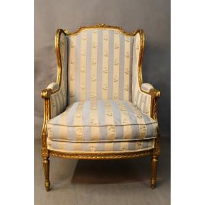 Louis XVI Style Winged Bergère In Golden Wood 