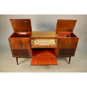 Schaub Lorenz Vintage Hifi Sideboard With Two Speakers