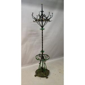 Polychrome Wrought Iron Coat Rack And Umbrella Stand 