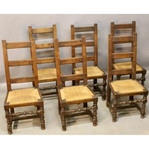 Set Of 6 High-backed Straw Chairs 