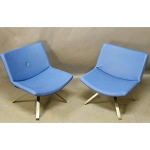 Pair Of Kesterport Skai Blue Designer Armchairs 