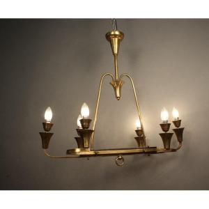 6 Light Bronze Brass Gilded Chandelier