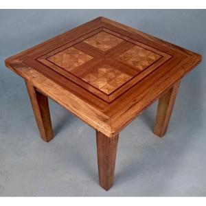 Wooden Coffee Table With Old Parquet Top